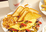 Denny's Philly Cheesesteak Omelette with Cup of Coffee